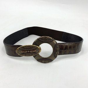 Chicos Faux Croc Elastic Stretch Belt Brass Buckle Boho Stretch to 35" Long